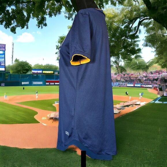 MILWAUKEE BREWERS ( MED ) Women's Pullover Jersey Snap Navy with Metallic Gold - Picture 4 of 8